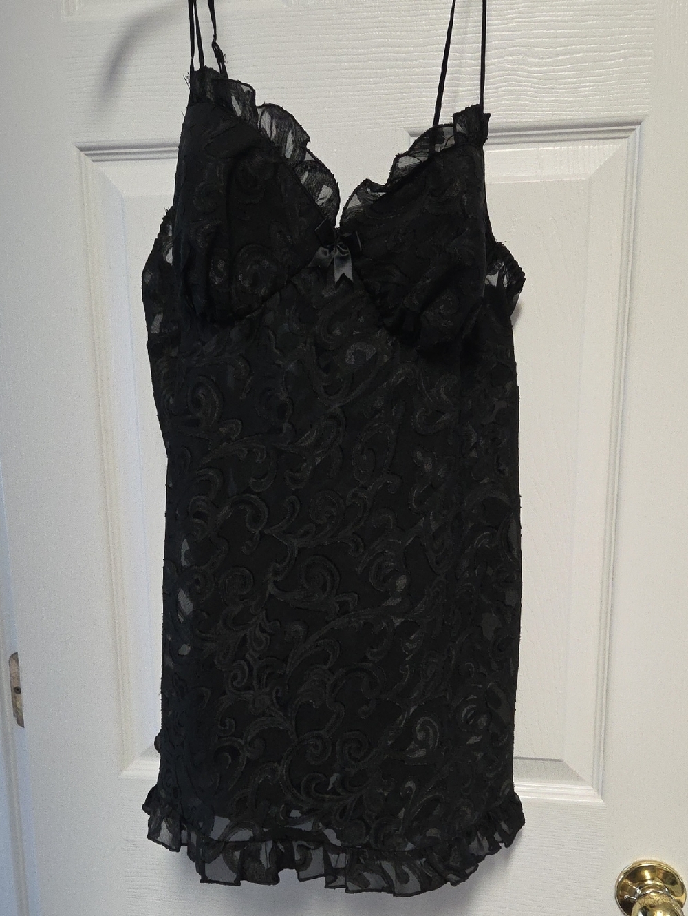 Black Lace Ruffle-Trim Chemise Slip